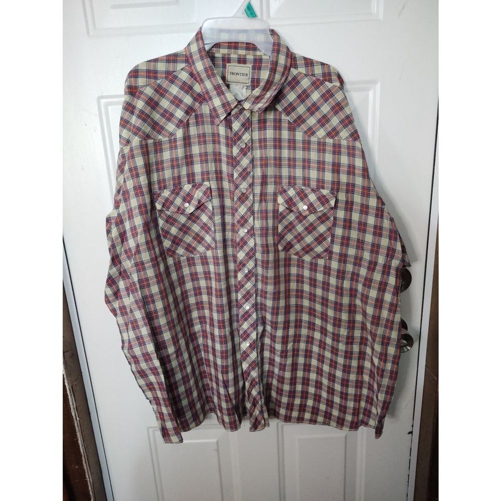 Frontier Double Pocket Pearl Snap Button Front Red Plaid‎ Men's Size 3XL